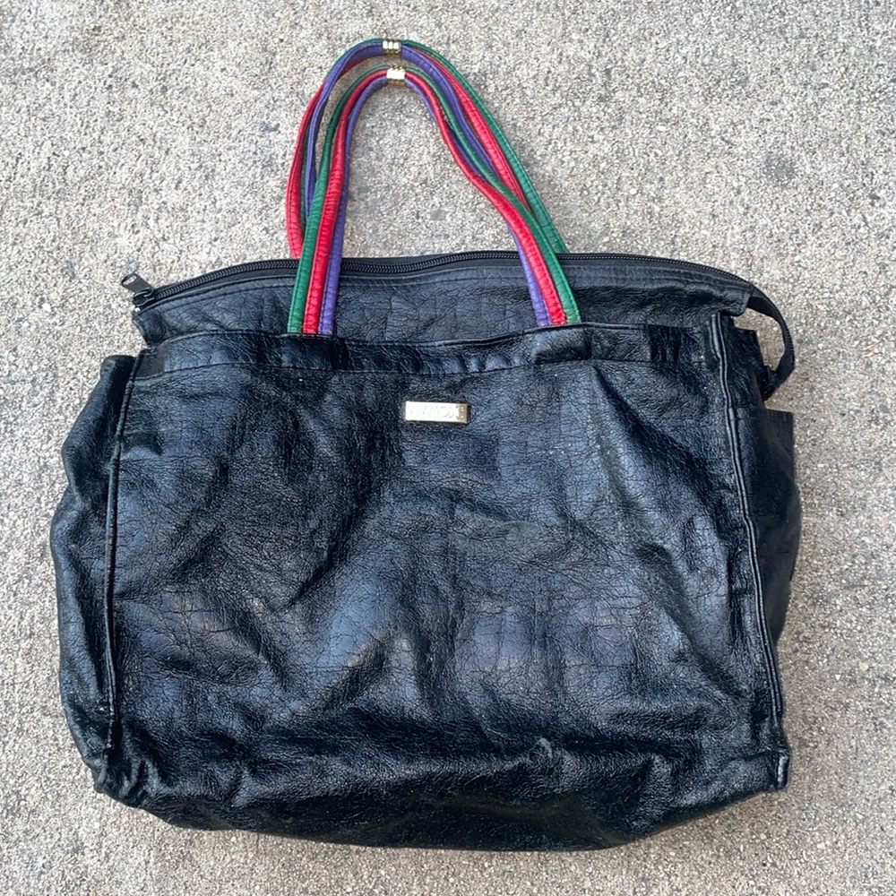 Vintage Alamode black  Handbag multi color strap like new 1980’s classic GUCCILK